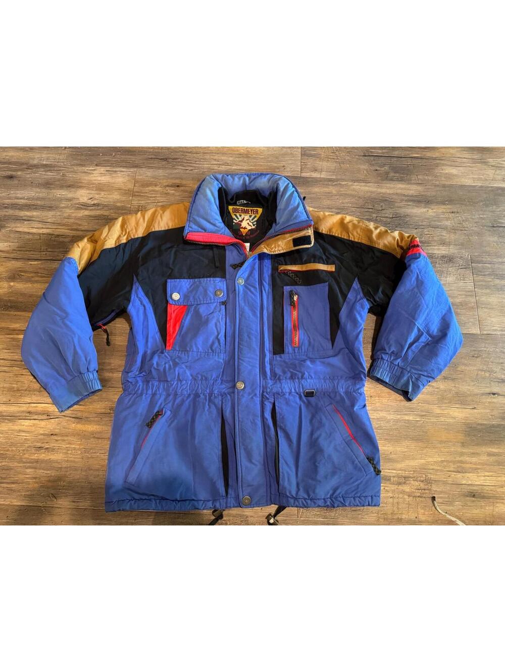 Vintage 90s Obermeyer Ski Snow Jacket Colorblock Blue and Brown Sz M